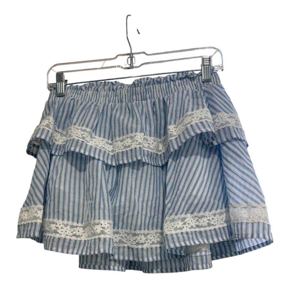 Wild Fable Womens XS Light Blue Striped Tiered Lace Trim Mini A-Line Skort